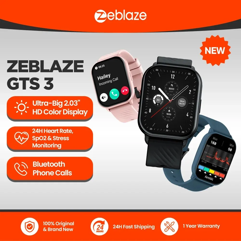 [Lv2 Por R$34,52 Cada /Moedas + C.Visa] Smartwatch Zeblaze Gts 3 Relgio Inteligente,  Chamadas Bluetooth